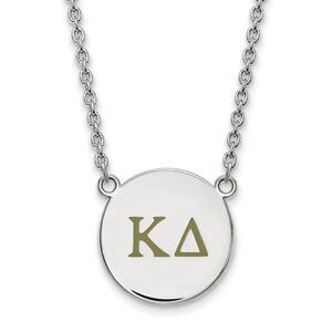 Sterling Silver Kappa Delta Large Olive Green Enamel Greek Necklace